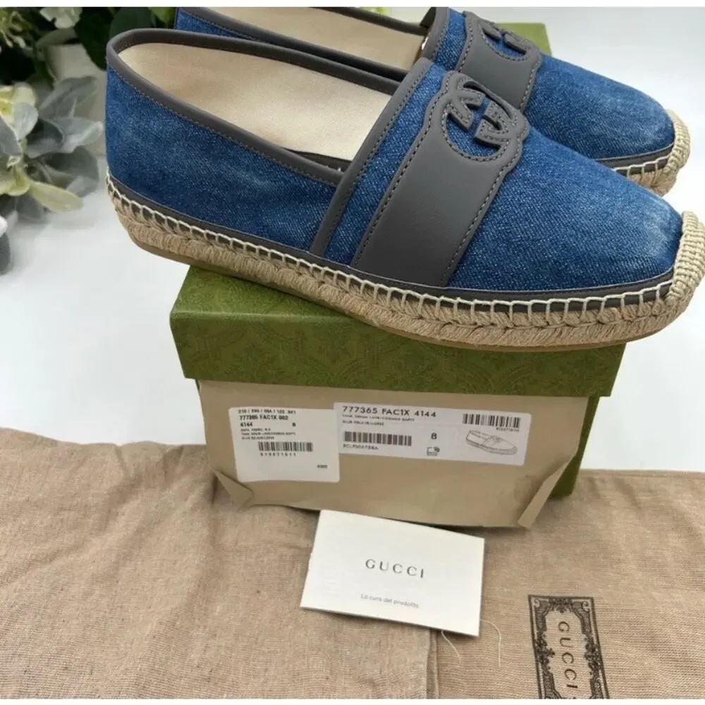 Men's Gucci blue denim ESPADRILLES size 8, made in Spain